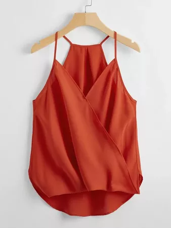 Solid Surplice Front Cami Top | SHEIN USA red
