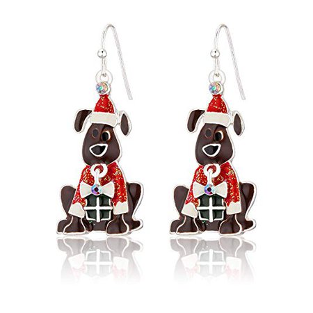 RareLove Christmas Cute Puppy Dog Red Costume Pierced Dangle Earrings Silver Plated Alloy Holiday Gift For Women Girls: Jewelry