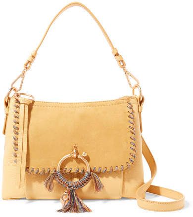 Joan Small Whipstitched Suede-paneled Textured-leather Shoulder Bag - Yellow