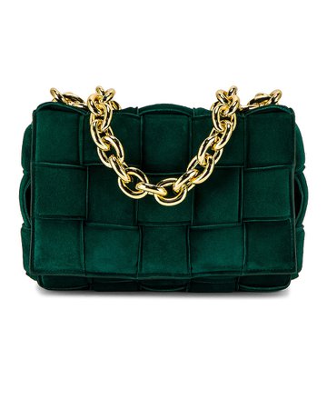 Bottega Veneta The Chain Cassette Bag in Emerald Green & Gold | FWRD