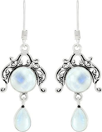 Amazon.com: Natural Moonstone Earrings 925 Silver Overlay handmade Dangle Earrings for Women Mom Wife: Jewelry