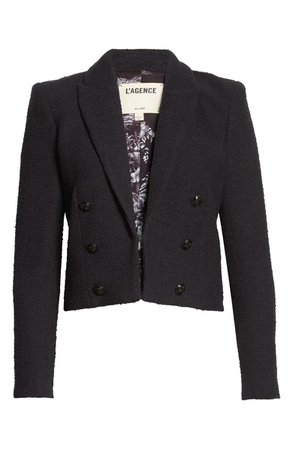 L'AGENCE Inez Crop Shoulder Pad Cotton Blend Tweed Blazer | Nordstrom