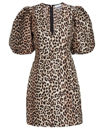 GANNI Leopard Puff Sleeve Mini Dress | INTERMIX®