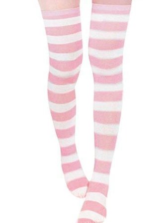 pink+white striped thigh highs