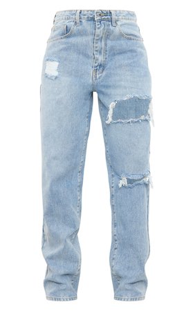 Plt Light Blue Wash Open Knee Boyfriend Jeans | PrettyLittleThing USA