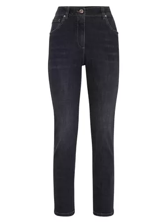 Shop Brunello Cucinelli Stretch Denim Slim Jeans With Shiny Leather Tab | Saks Fifth Avenue