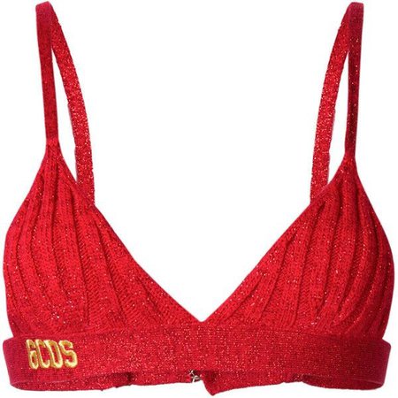 gcds logo embroidered red knit top