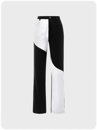 Colorblock Straight Leg Pants | Bottoms | Kollyy Solid Women Pants Casual Black-White Polyester Pants | kollyy