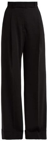 High Rise Tailored Crepe Trousers - Womens - Black