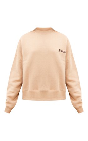 Latte Basics Embroidered Deep Band Crop Sweatshirt | PrettyLittleThing USA