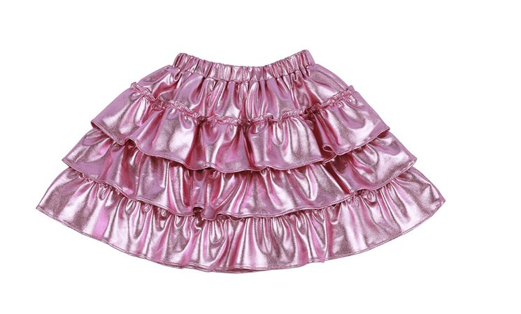 metallic pink ruffle skirt