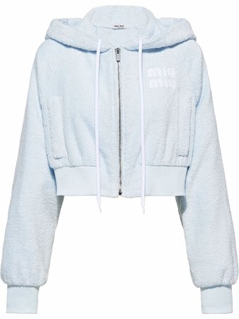 Shop Miu Miu embroidered-logo cropped hoodie with Express Delivery - FARFETCH