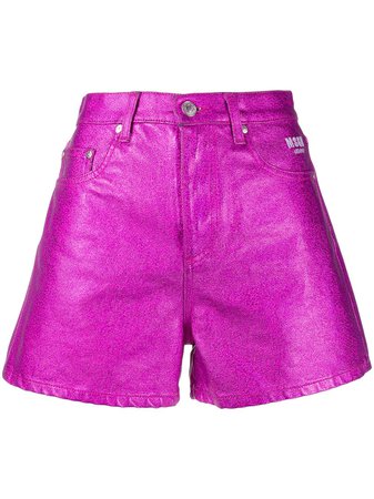 Msgm Metallic High-Waist Shorts 2741MDB42L195786 Pink | Farfetch