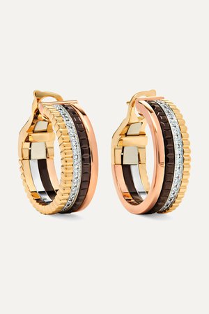 Gold Quatre Classique 18-karat yellow, rose and white gold diamond hoop earrings | Boucheron | NET-A-PORTER