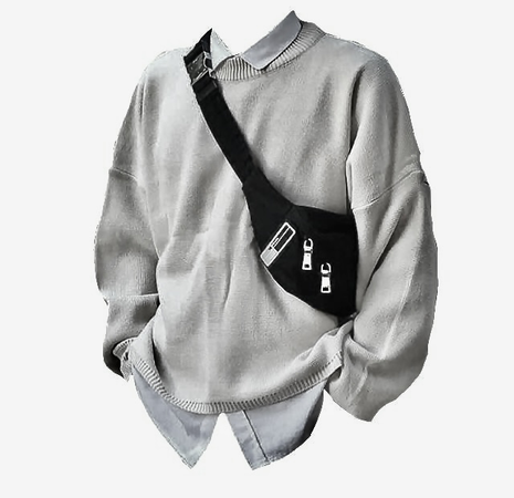 grey black sweatshirt crossbody bag collar collared shirt men men’s