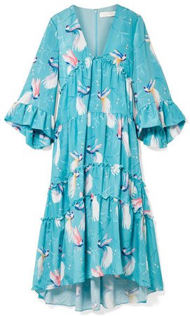 Borgo De Nor - Iris Ruffle-trimmed Printed Crepe De Chine Maxi Dress - Sky blue