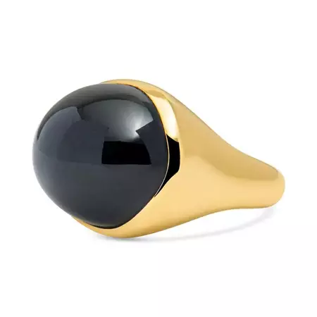 Tiffany and Co. Elsa Peretti Oval Cut Onyx Cabochon 18 Karat Yellow Gold Ring For Sale at 1stDibs