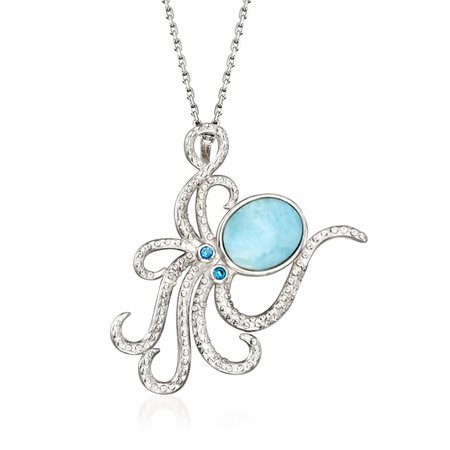Larimar Octopus Pendant Necklace in Sterling Silver with CZ Accents | Ross-Simons