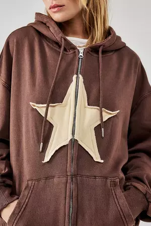 UO Star Chocolate Dusty Hoodie | Urban Outfitters UK