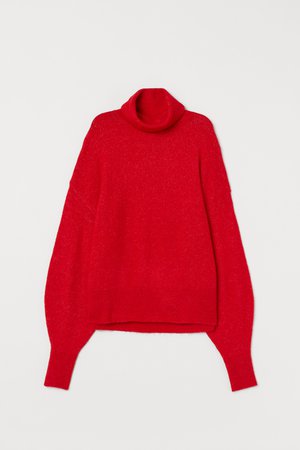 Fine-knit polo-neck jumper - Red marl - Ladies | H&M