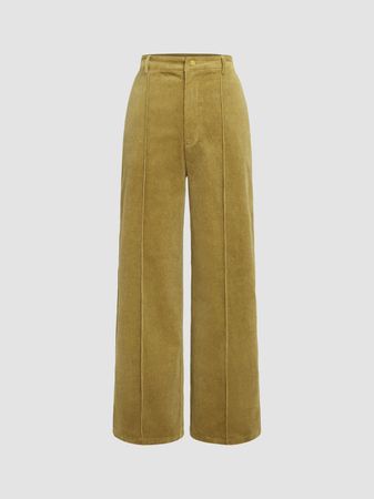 Corduroy Solid Wide Leg Trousers - Cider