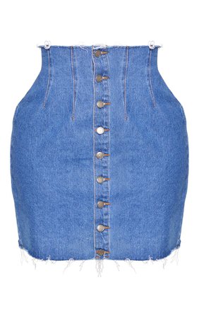 Shape Mid Wash Button Front Denim Skirt | PrettyLittleThing USA