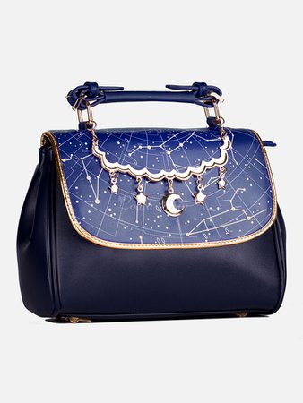 Classic Lolita Bag Constellation Galaxy Print Blue PU Leather Lolita Handbags - Lolitashow.com