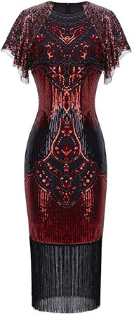 Amazon.com: FAIRY COUPLE 1920s Knee Length Flapper Party Cocktail Dress with Sequined Cap Sleeve Layer Tassels Hem: Clothing