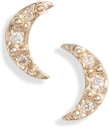 Mini Diamond Moon Stud Earrings