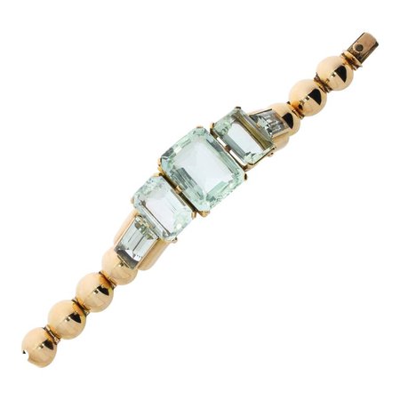 Art Deco Aquamarine Gold Bracelet For Sale at 1stdibs