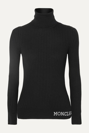 Black Ribbed wool turtleneck top | Moncler | NET-A-PORTER