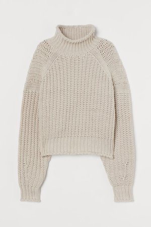 Oversized Rib-knit Sweater - Light beige - Ladies