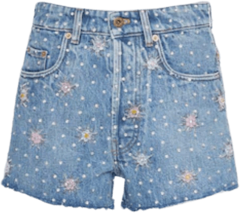 Miu Miu Crystal Embellished Denim Shorts
