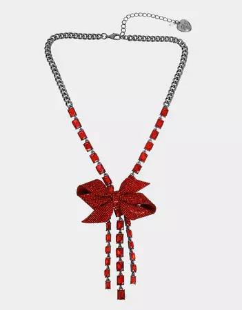 BETSEYS BOWS CRYSTAL Y NECKLACE RED | Holiday Necklaces – Betsey Johnson