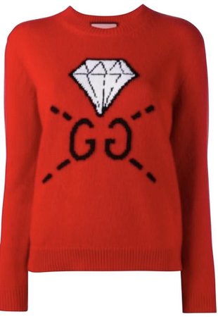 Gucci Diamond G Logo Intrasia Red Sweater