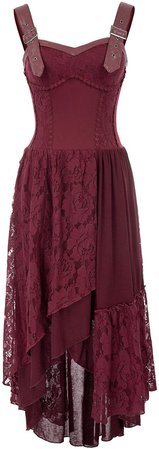 Amazon.com: Women Gothic Long Dress Steampunk Sleeveless Irregular Lace Dress Wine XX-Large : Clothing, Shoes & Jewelry