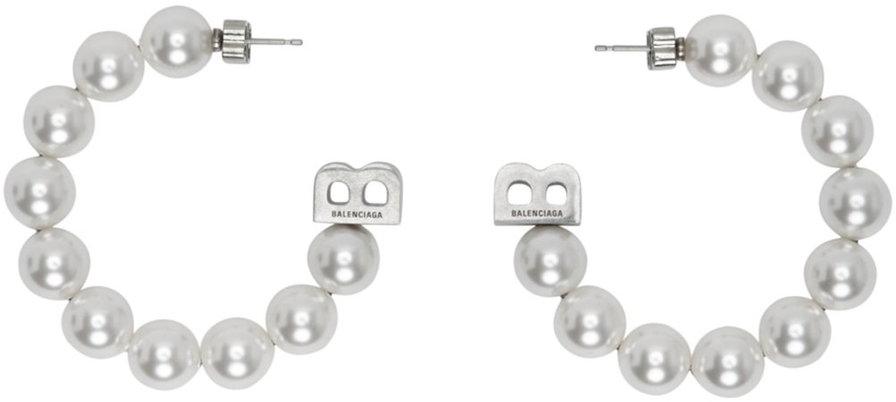 Balenciaga White Pearl Hoop Earrings