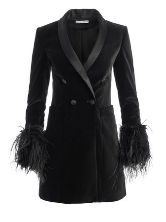 Latoya Feather Cuff Blazer Mini Dress In Black/black | Alice And Olivia