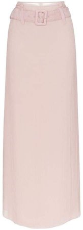 pink chiffon belted maxi skirt