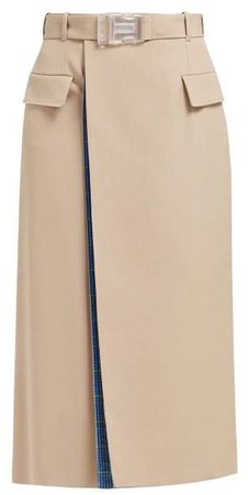 Double Layer Check Lined Beige Skirt - Womens - Beige Multi