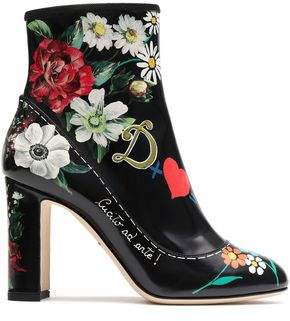 Printed Glossed-leather Ankle Boots