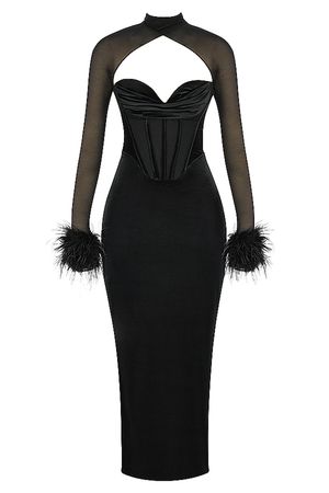 Clothing : Midi Dresses : 'Thalia' Black Velvet Corset Maxi Dress