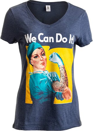 Amazon.com: Medical Rosie | Tattoo Doctor Nurse Medicine Cool Feminist V-Neck T-Shirt Women-(Vneck,L) Vintage Navy: Clothing