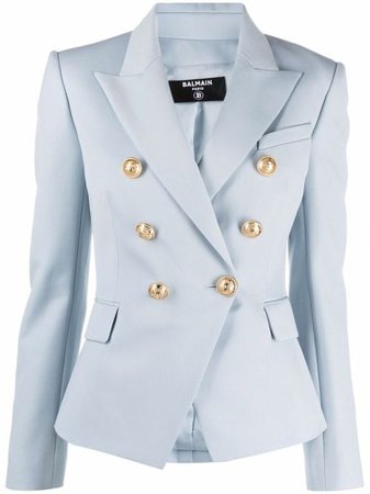 Shop Balmain peak lapels double-breasted blazer with Express Delivery - FARFETCH