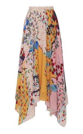 Freja Printed Silk Crepe De Chine Skirt With Asymmetric Hemline by Saloni | Moda Operandi