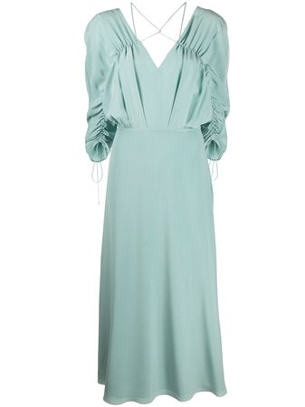 Victoria Beckham, draped-sleeve Drawstring Midi Dress