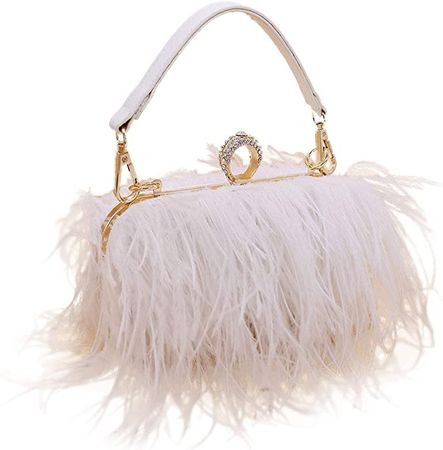 Komii Women Fluffy Ostrich Feather Evening Dress Clutch Bag Purse Shoulder Bag (White): Handbags: Amazon.com