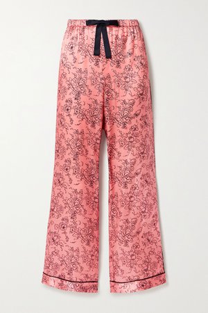 Pink Parker piped floral-print satin pajama pants | Morgan Lane | NET-A-PORTER