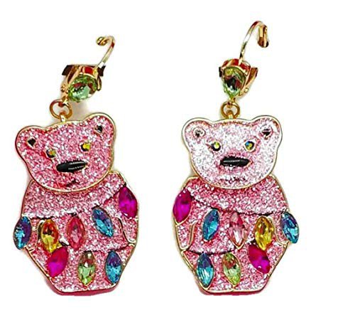 Betsey Johnson Pink Bear Wrapped in Holiday Lights Earrings With Gift Box: Clothing