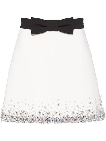 Miu Miu bow-detail white cady mini skirt